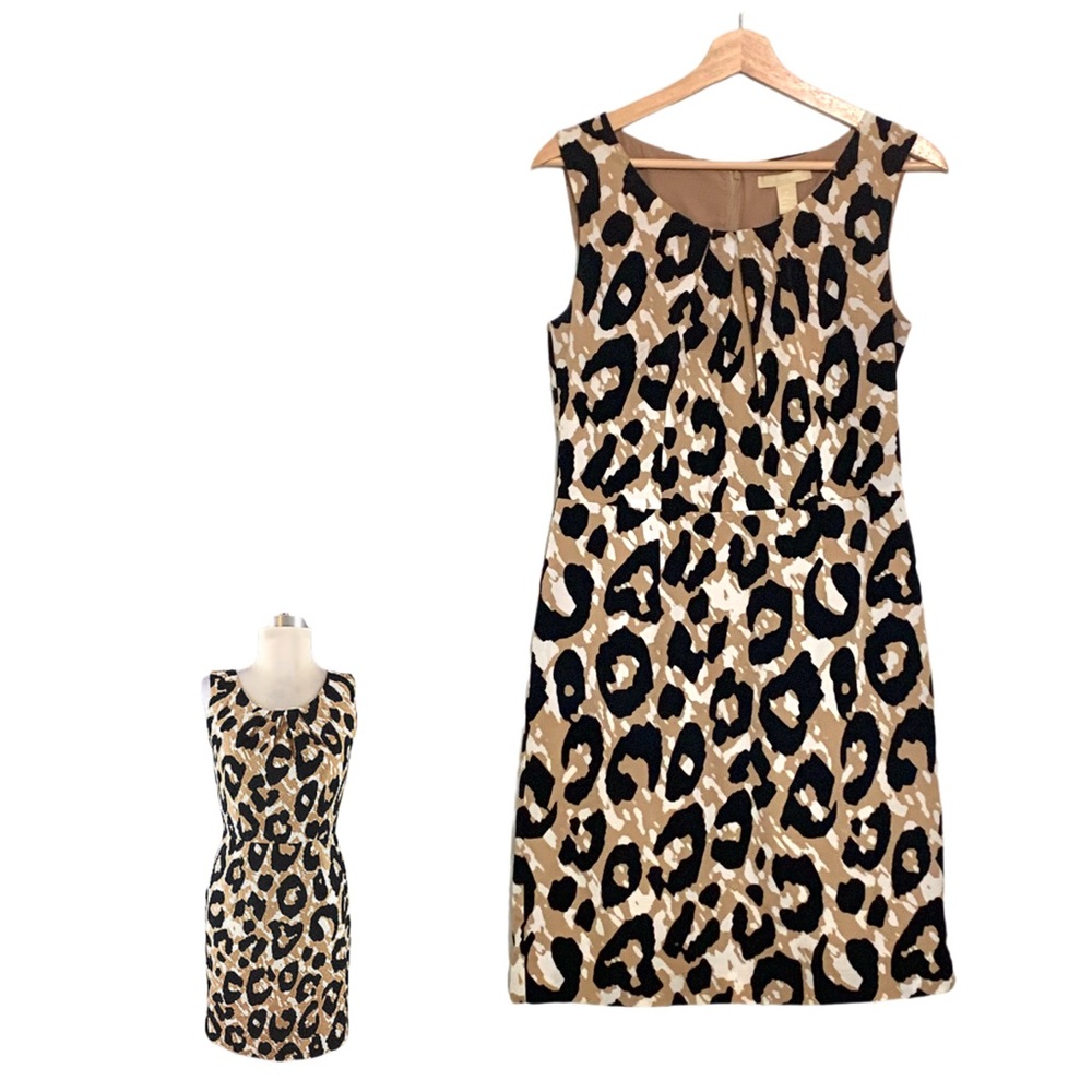 Banana Republic Sheath Dress Sz 6 Brown Black Leopard Print Sleeveless Mobwife